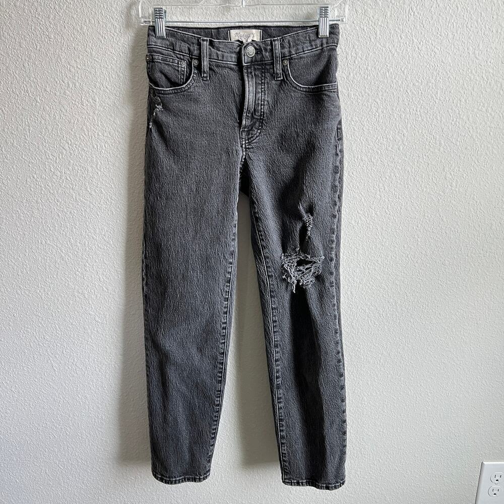 Madewell Mid Rise Perfect Vintage Straight Jean Women's 24 Black Distressed - Picture 2 of 9